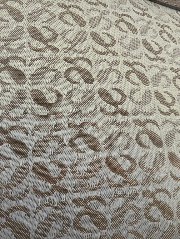 Loewe Repeat Anagram Print White/Beige Canvas with Tan Leather Trim Tote Bag