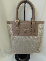 Loewe Repeat Anagram Print White/Beige Canvas with Tan Leather Trim Tote Bag