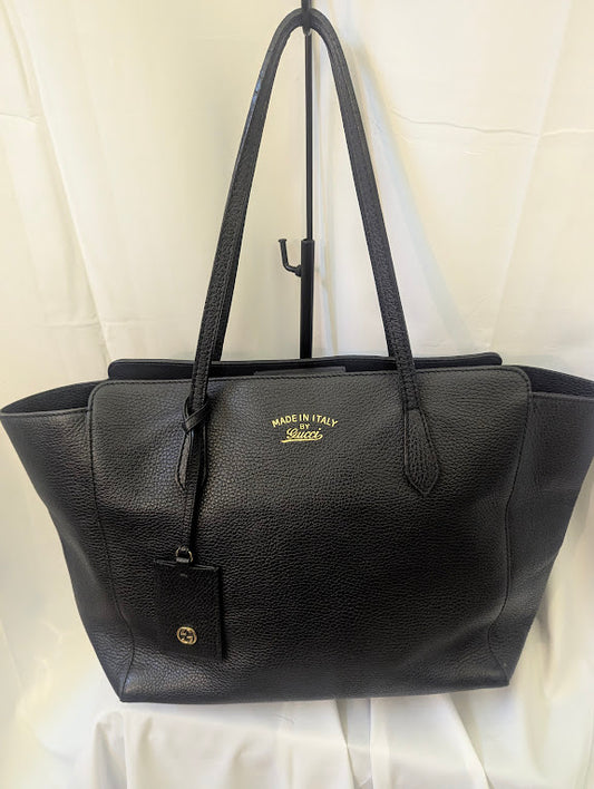 Gucci Black Leather Swing Tote
