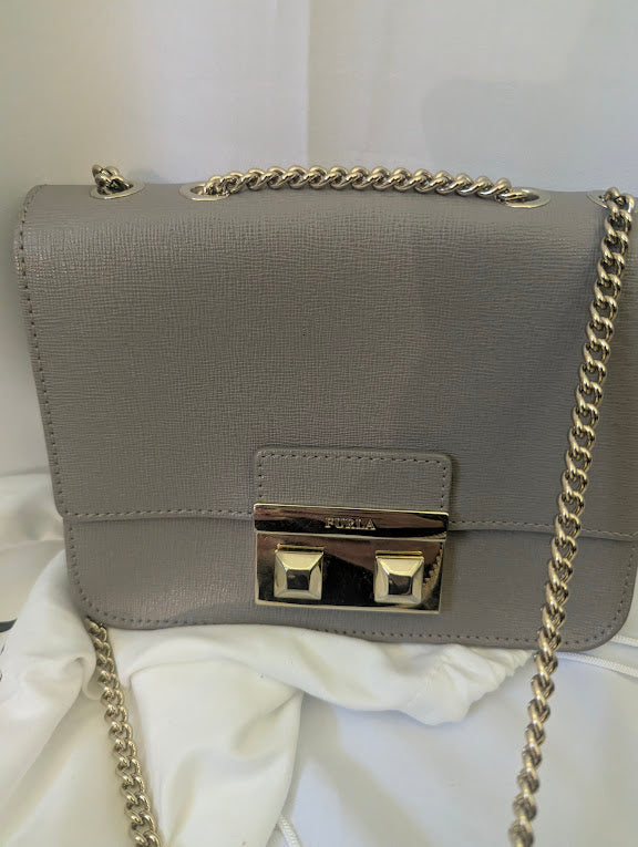 Furla Gray/Taupe with Gold Hardware Mini Shoulder/Crossbody