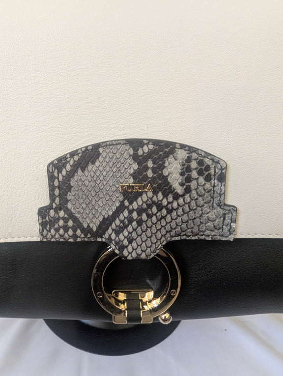 Furla Scoop White/Black Leather Reversible Handbag