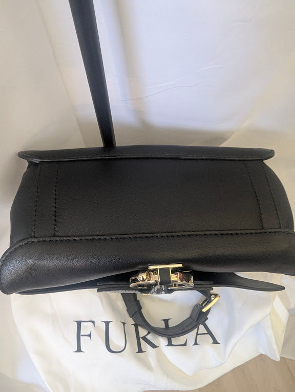 Furla Scoop White/Black Leather Reversible Handbag
