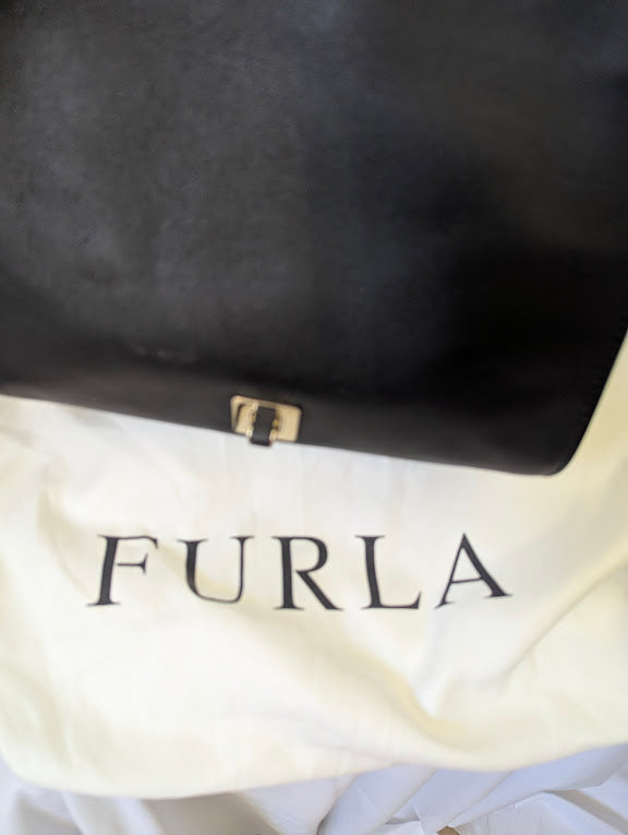 Furla Scoop White/Black Leather Reversible Handbag
