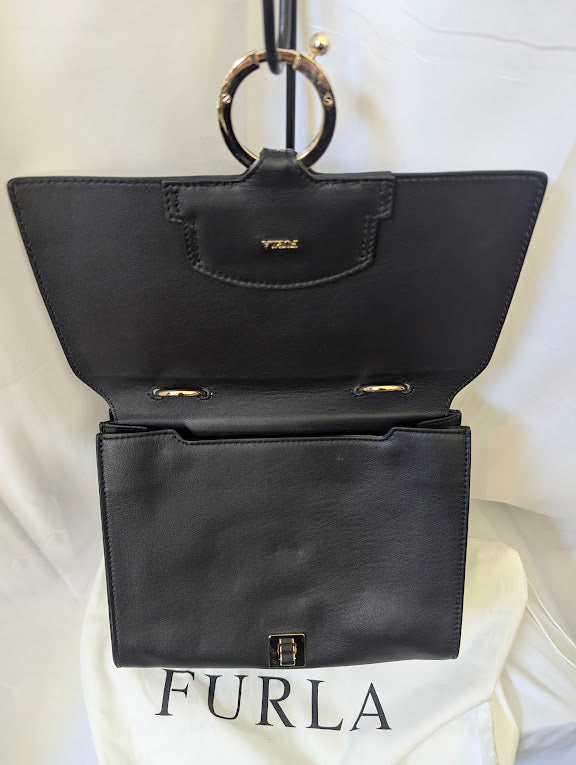 Furla Scoop White/Black Leather Reversible Handbag