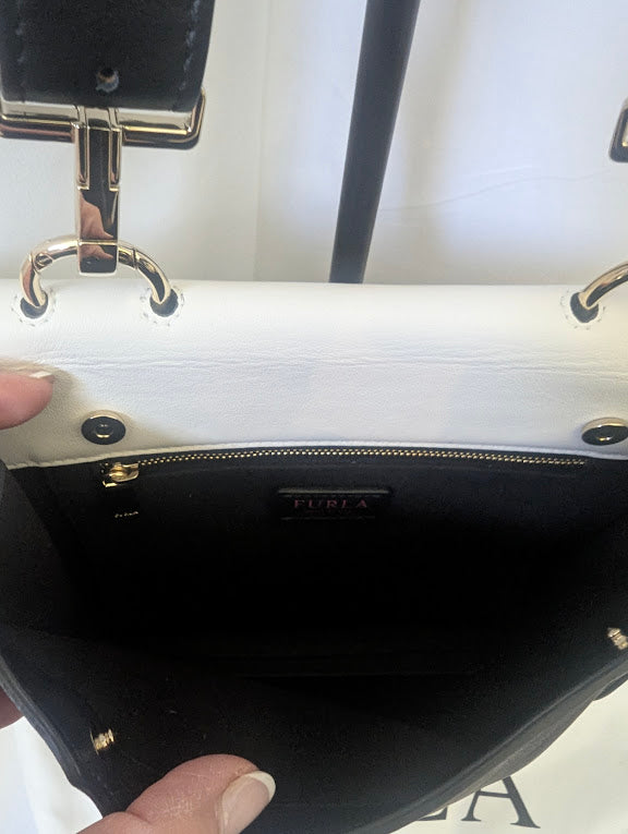 Furla Scoop White/Black Leather Reversible Handbag
