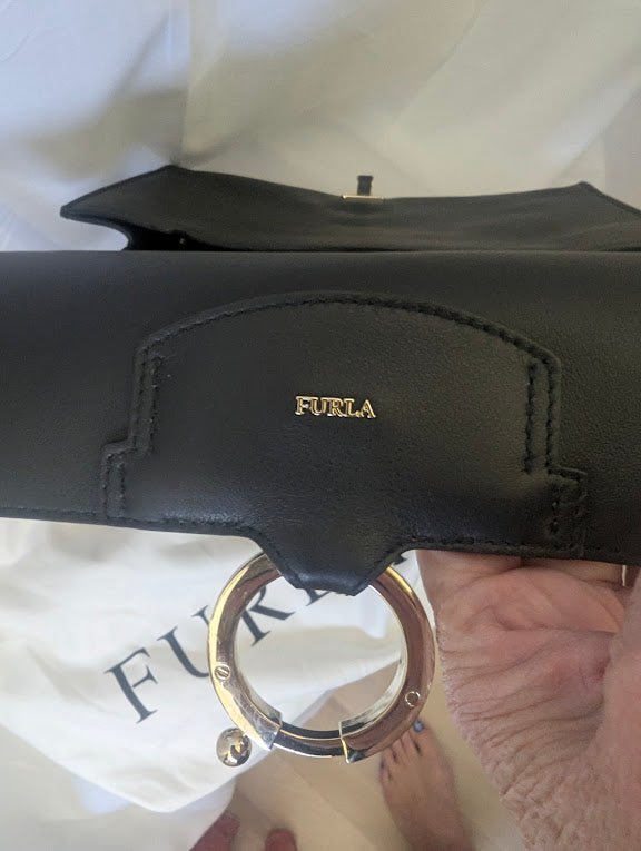 Furla Scoop White/Black Leather Reversible Handbag