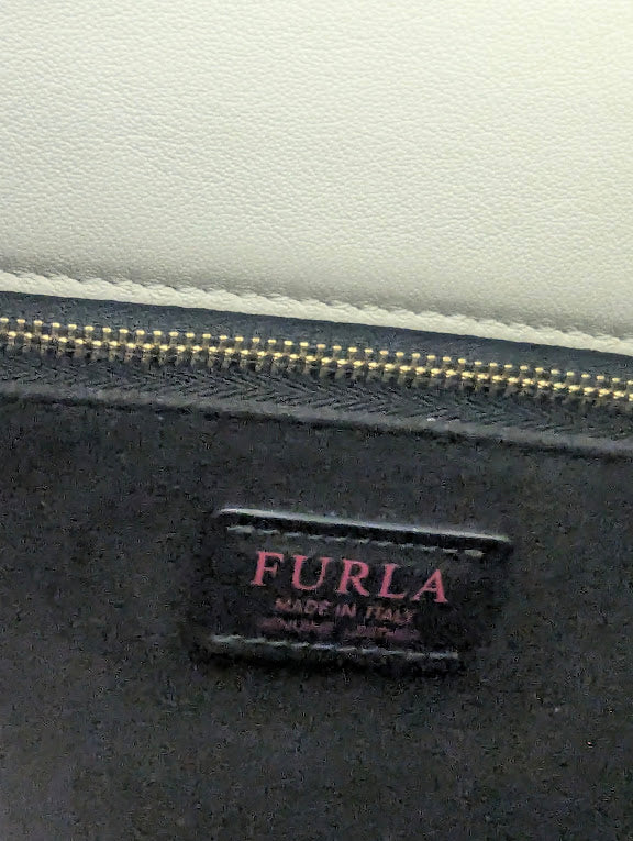Furla Scoop White/Black Leather Reversible Handbag