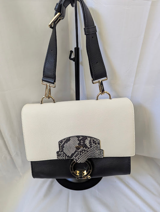Furla Scoop White/Black Leather Reversible Handbag
