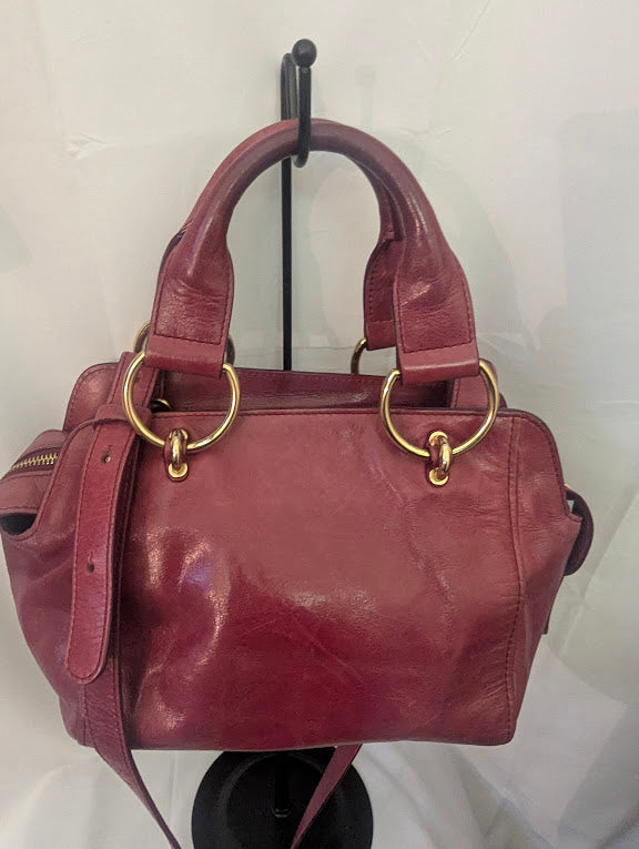 Chloe Dark Pink Leather Gold Hardware Handbag with Crossbody Strap