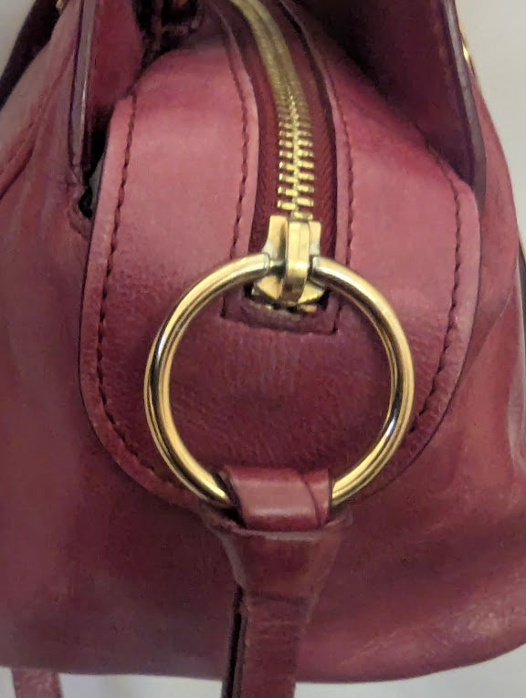 Chloe Dark Pink Leather Gold Hardware Handbag with Crossbody Strap