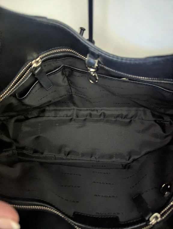 Bvlgari Gray Coated Canvas with Black Leather Trim and Weekender Tote