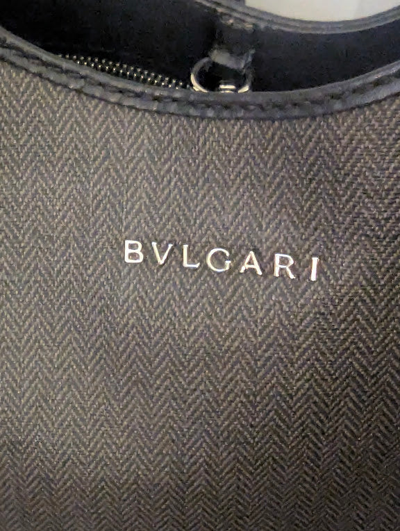 Bvlgari Gray Coated Canvas with Black Leather Trim and Weekender Tote