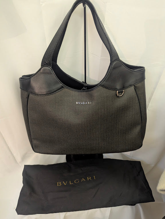 Bvlgari Gray Coated Canvas with Black Leather Trim and Weekender Tote