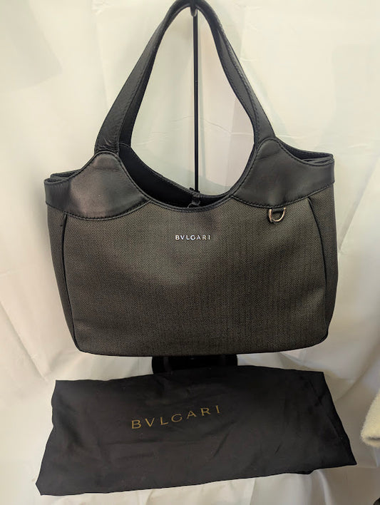 Bvlgari Gray Coated Canvas with Black Leather Trim and Weekender Tote