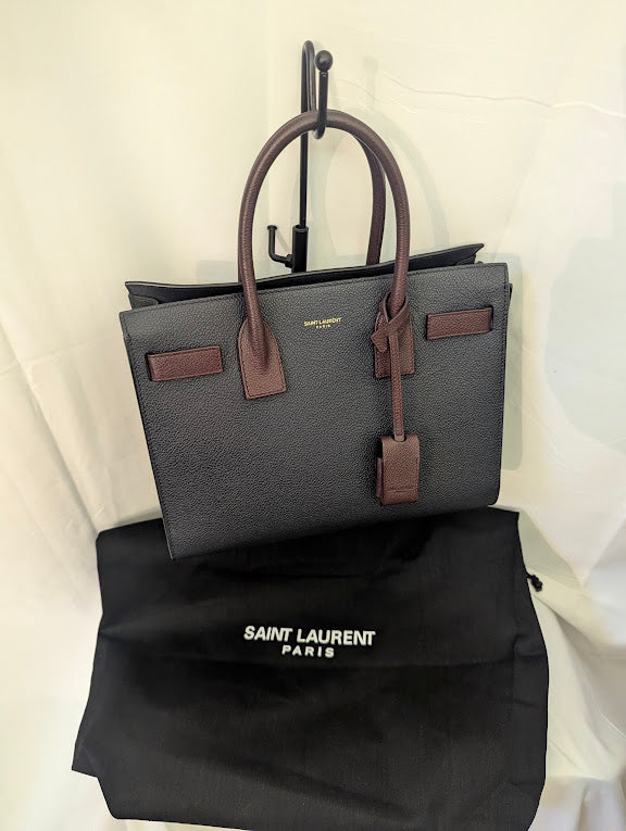 YSL Navy Burgundy Dark Green Handbag with Removable Crossbody Strap