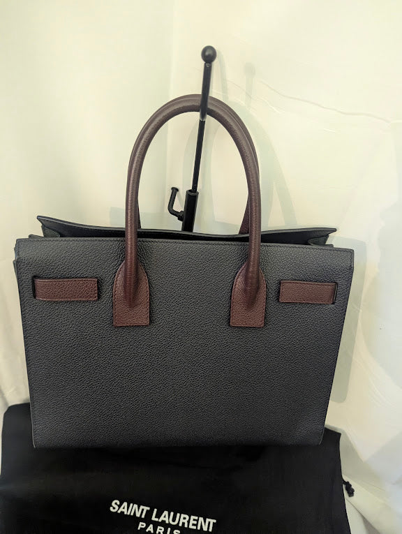 YSL Navy Burgundy Dark Green Handbag with Removable Crossbody Strap