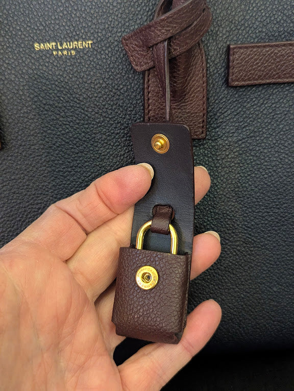 YSL Navy Burgundy Dark Green Handbag with Removable Crossbody Strap