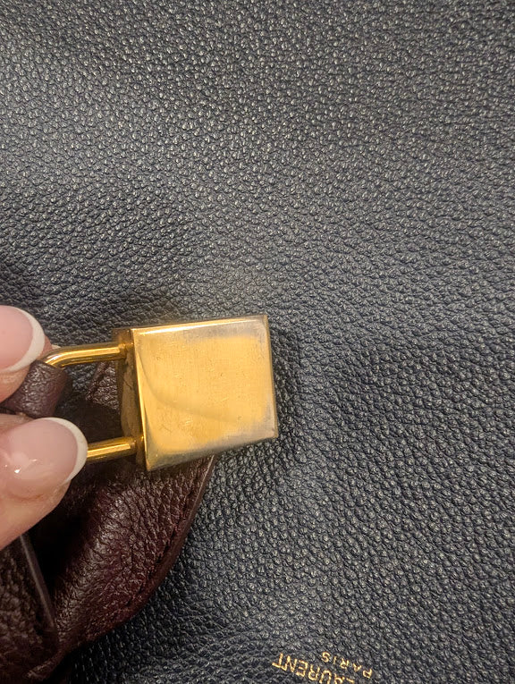 YSL Navy Burgundy Dark Green Handbag with Removable Crossbody Strap