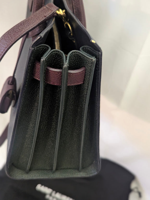 YSL Navy Burgundy Dark Green Handbag with Removable Crossbody Strap