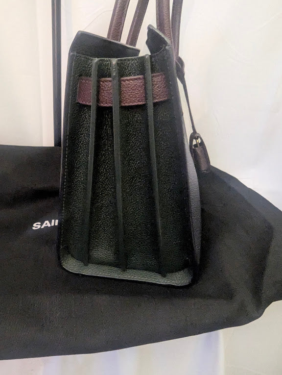 YSL Navy Burgundy Dark Green Handbag with Removable Crossbody Strap