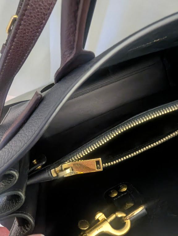 YSL Navy Burgundy Dark Green Handbag with Removable Crossbody Strap