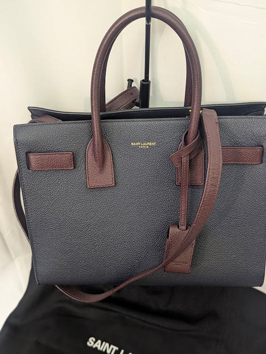 YSL Navy Burgundy Dark Green Handbag with Removable Crossbody Strap