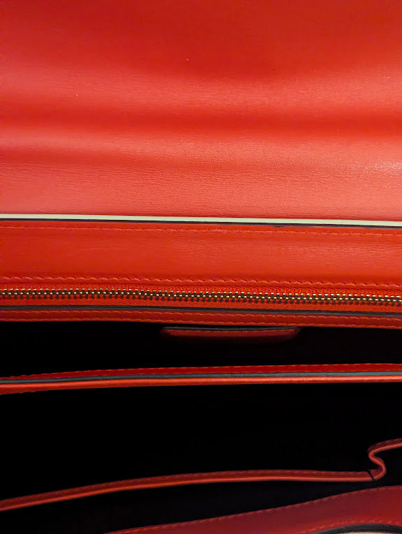 Bvlgari Orange Ivory Leather with Black Back Pocket Shoulder Bag Purple Stone Turn Clasp