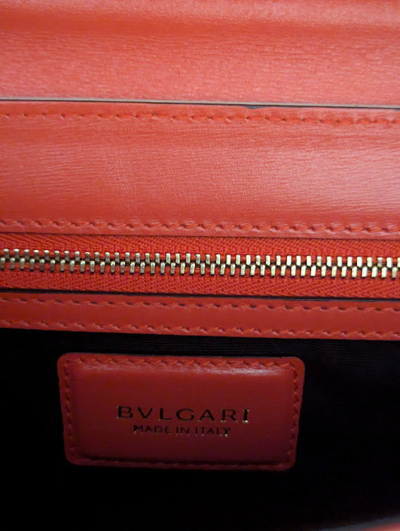 Bvlgari Orange Ivory Leather with Black Back Pocket Shoulder Bag Purple Stone Turn Clasp