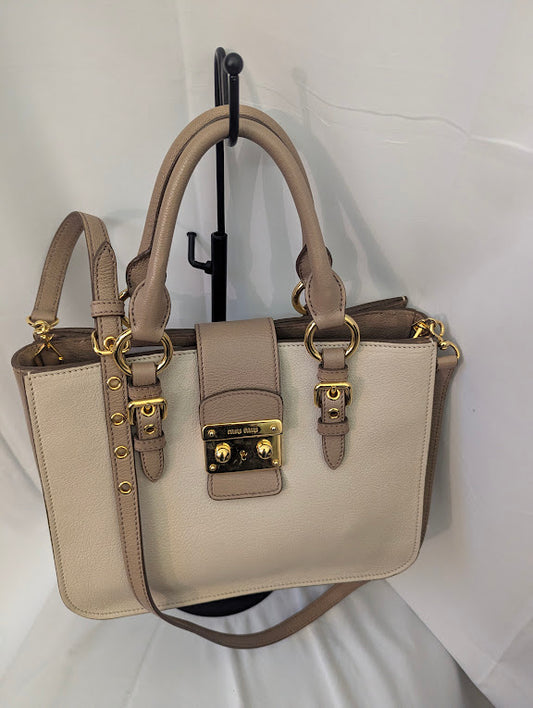 Miu Miu Madras Beige Leather Two - Way Handbag
