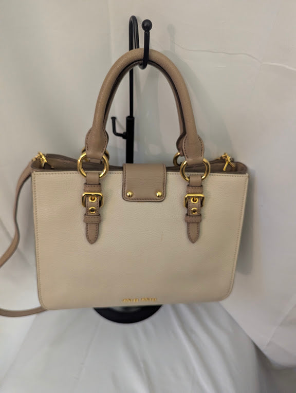 Miu Miu Madras Beige Leather Two - Way Handbag