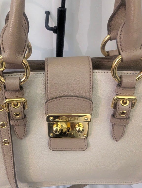 Miu Miu Madras Beige Leather Two - Way Handbag