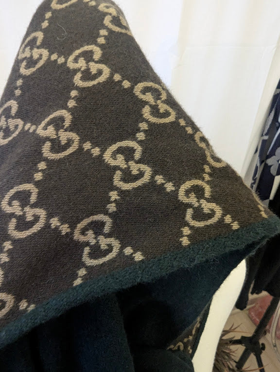 Gucci Brown and Tan GG - Dark Green Reversible Wool Scarf