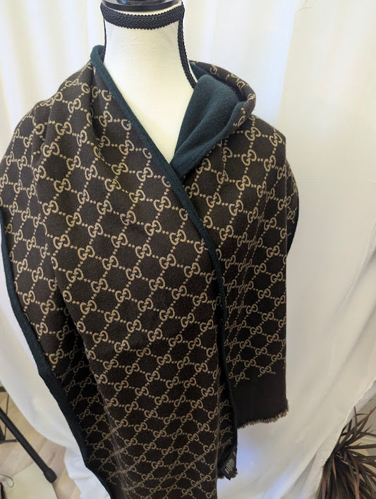 Gucci Brown and Tan GG - Dark Green Reversible Wool Scarf