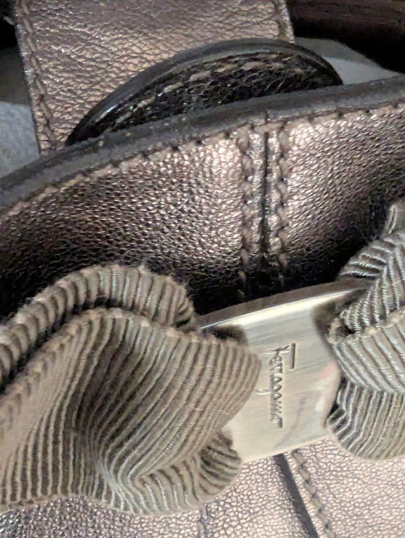 Ferragamo Vara Bow Metallic Leather Tote Bag