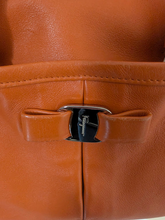 Ferragamo Vara Ribbon Orange Leather Handbag