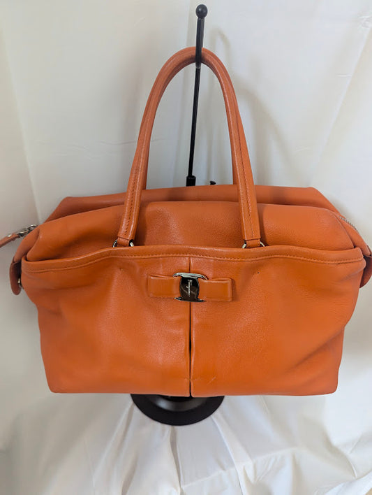 Ferragamo Vara Ribbon Orange Leather Handbag