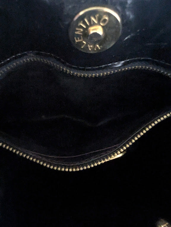 Valentino Vintage Embossed Black Leather Shoulder Tote Bag