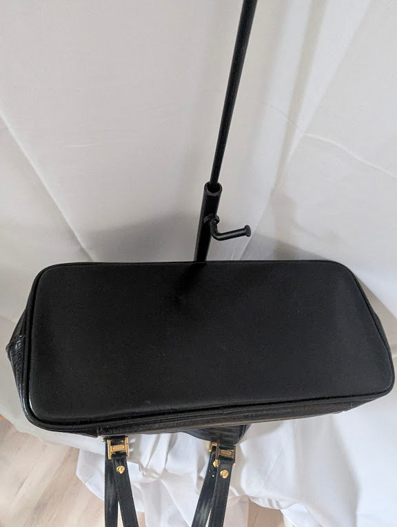 Valentino Vintage Embossed Black Leather Shoulder Tote Bag