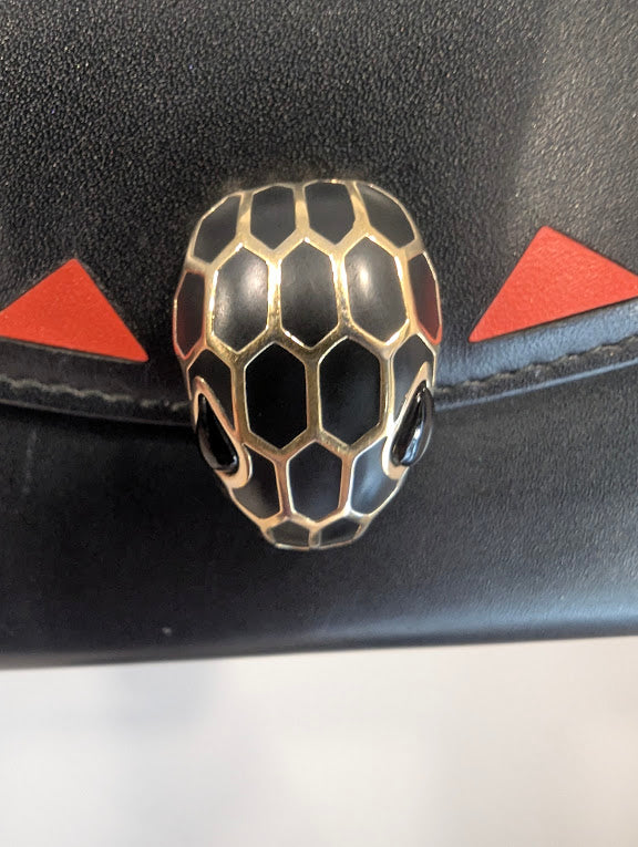 Bvlgari Calfskin Serpenti Forever Star Black Red Wallet in Box