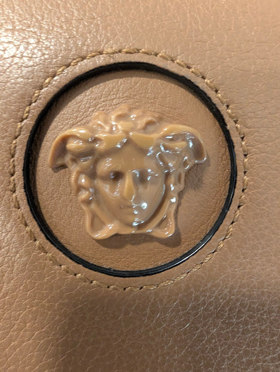 Versace La Medusa Long Tan Calfskin Zip Around Waller in Box