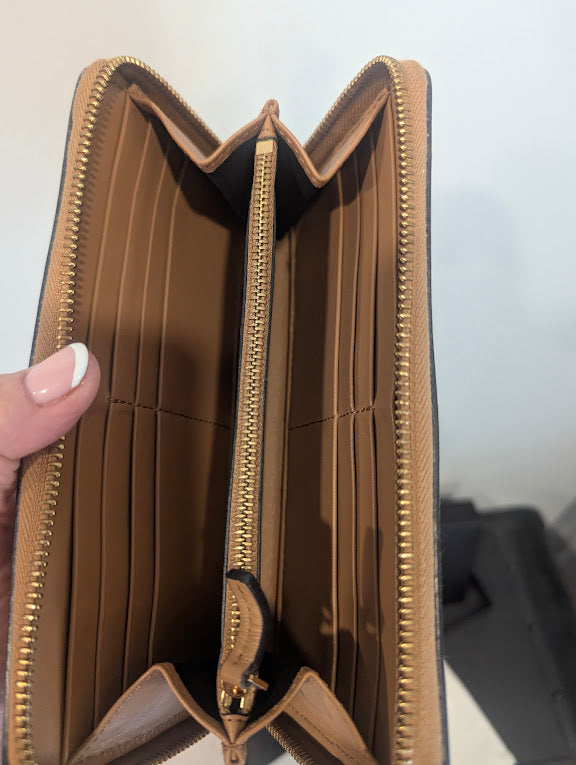Versace La Medusa Long Tan Calfskin Zip Around Waller in Box