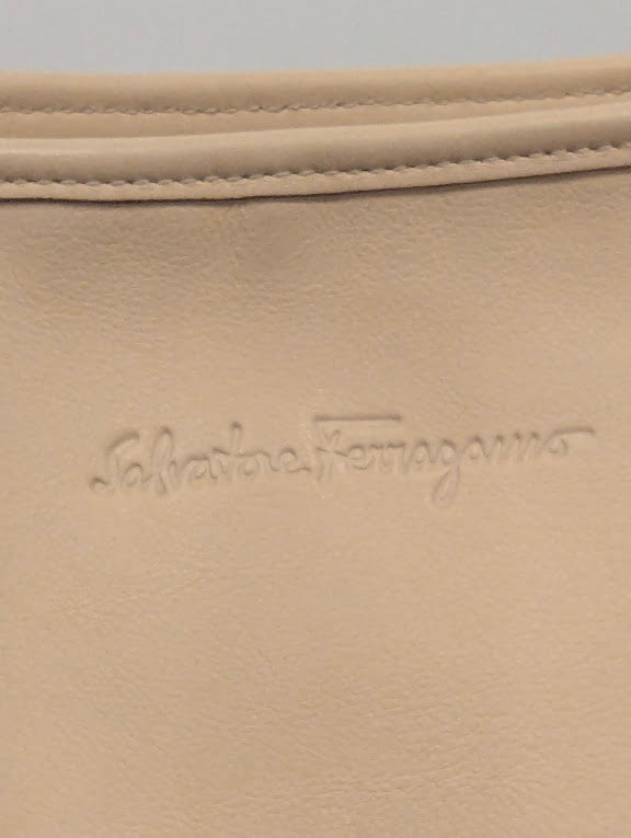 Salvatore Ferragamo Beige Leather and Suede Crossbody Shoulder Bag with Silver Hardware