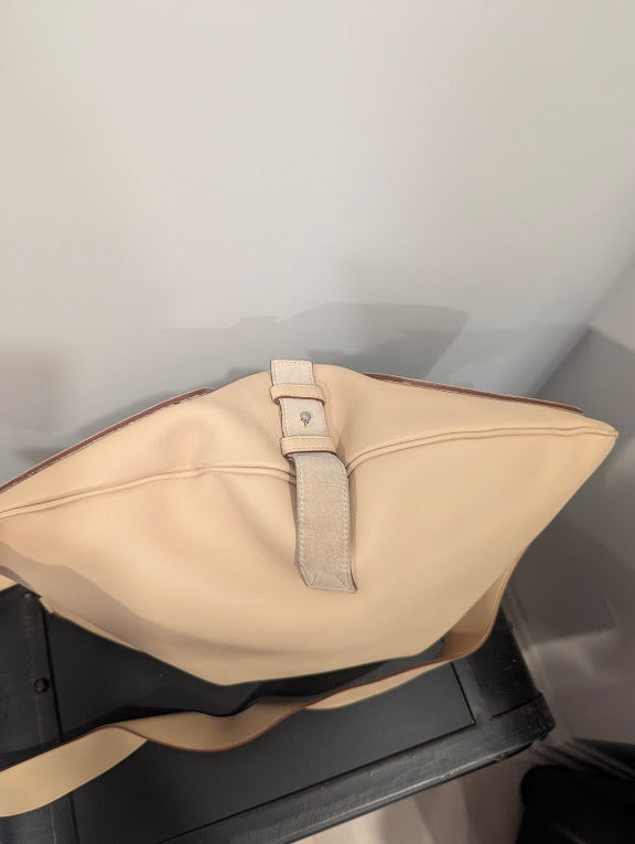 Salvatore Ferragamo Beige Leather and Suede Crossbody Shoulder Bag with Silver Hardware
