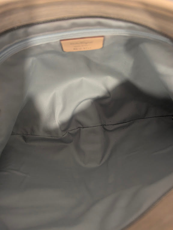 Salvatore Ferragamo Beige Leather and Suede Crossbody Shoulder Bag with Silver Hardware