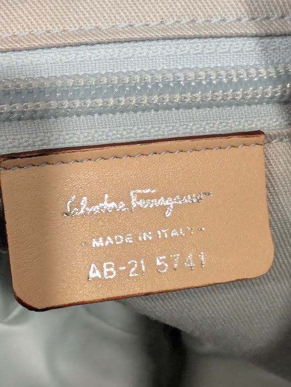 Salvatore Ferragamo Beige Leather and Suede Crossbody Shoulder Bag with Silver Hardware