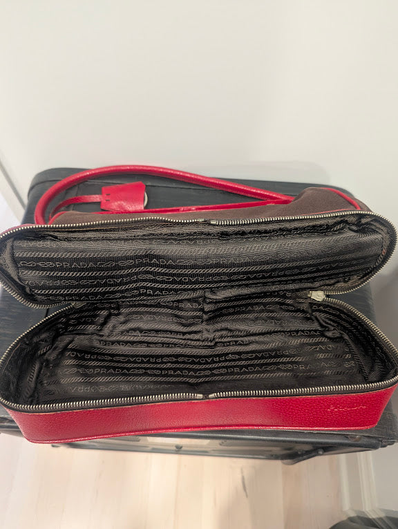 Prada Vintage Red/Brown Canvas and Leather Frame Doctor's Bag