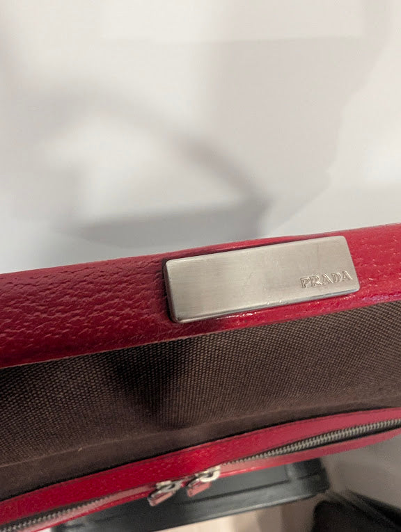 Prada Vintage Red/Brown Canvas and Leather Frame Doctor's Bag