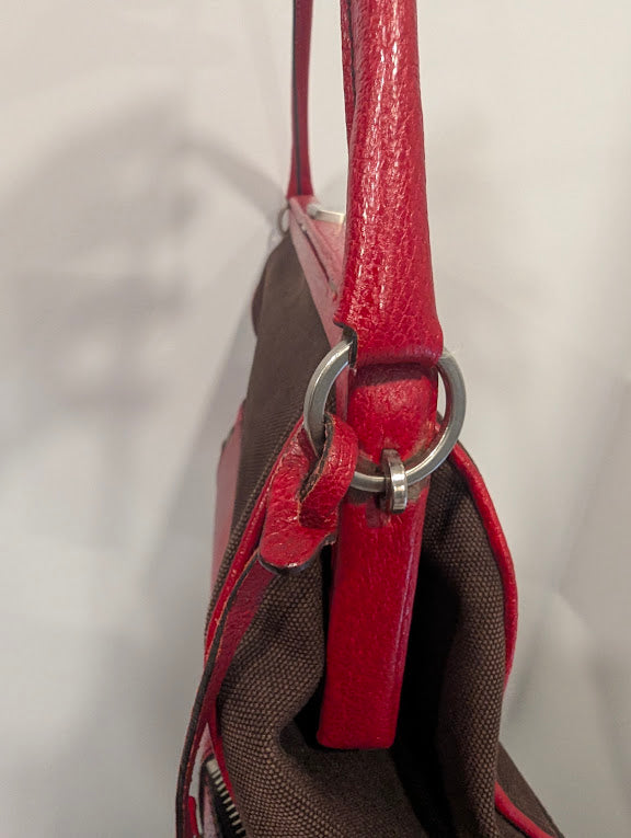 Prada Vintage Red/Brown Canvas and Leather Frame Doctor's Bag