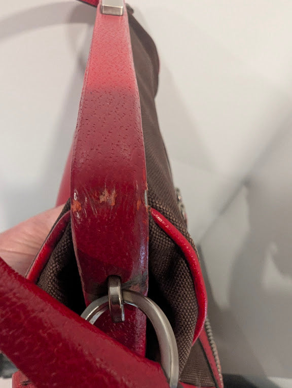 Prada Vintage Red/Brown Canvas and Leather Frame Doctor's Bag