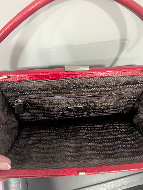 Prada Vintage Red/Brown Canvas and Leather Frame Doctor's Bag